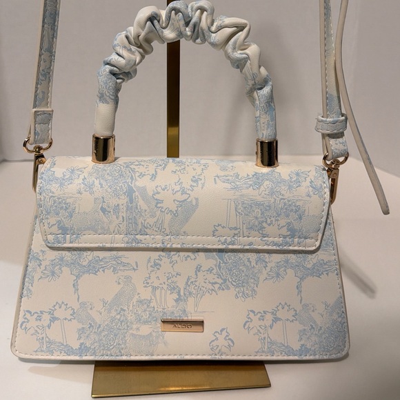 Aldo Elegant White & Light Blue jungle animal Crossbody Bag with scrunch handle - Picture 1 of 10